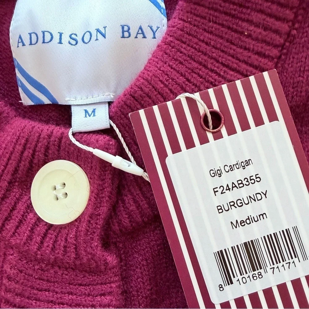 NWT ADDISON BAY Preppy Burgundy Ultra Cozycore Cottagecore Cardigan Sweater MED - Picture 3 of 5